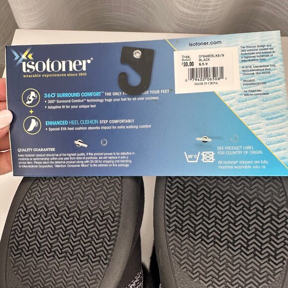 Black Microsuede Memory Foam Slippers with Indoor/Outdoor Sole Size 8.5-9 - Picture 5 of 9